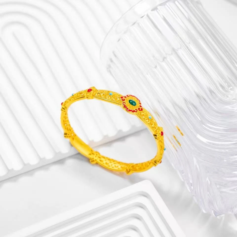 足银手镯 宫廷鎏彩手镯