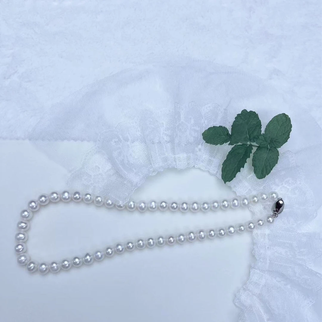 淡水无核天然珍珠项链S925银扣白色强光百搭款8-9mm经典简约时尚