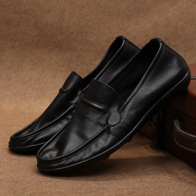 头层牛皮新款豆豆鞋韩版百搭潮鞋舒适透气真皮驾车鞋软底男士皮鞋