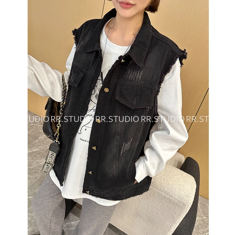 2024孕妇装秋款牛仔马甲美式复古无袖休闲百搭坎肩马夹外套DY1548