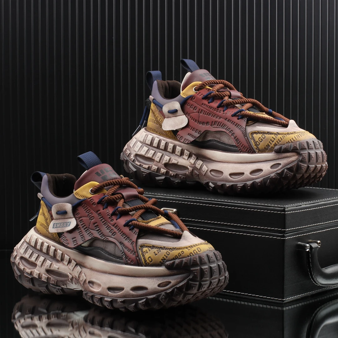 加绒男鞋2025冬季新款老爹鞋男款厚底增高运动休闲鞋ins潮牌擦色