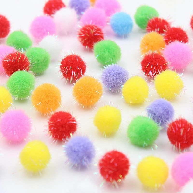 1.5厘米七彩毛毛球彩色金葱球球毛毛球幼儿手工节庆装饰毛球