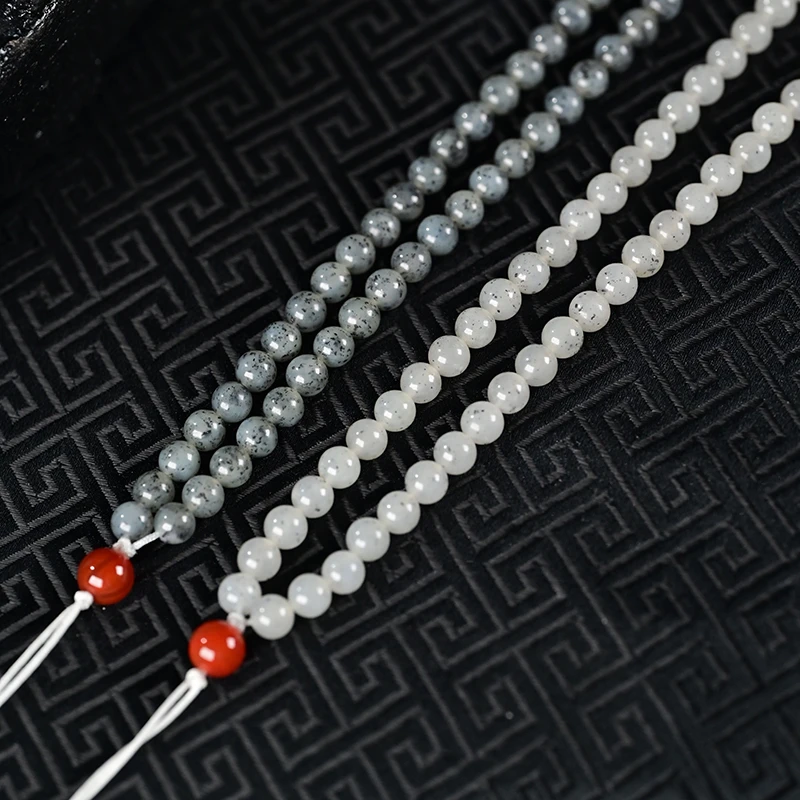 和田玉点墨青花卡6毫米108颗珠链古风百搭简约时尚款古典民族风款