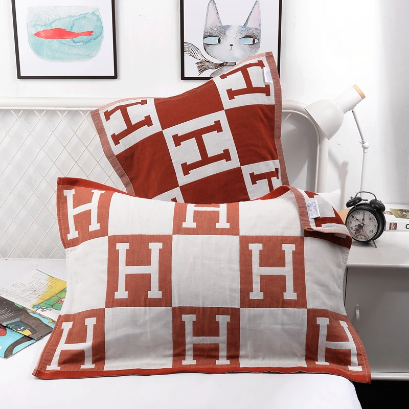 2024新款纱布枕巾一对简约北欧纱布全棉枕头巾简约情侣枕巾成人