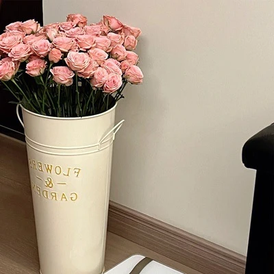 鲜花桶醒花桶复古铁艺花瓶泡花插干花桶花店家用花器装饰花盆D03