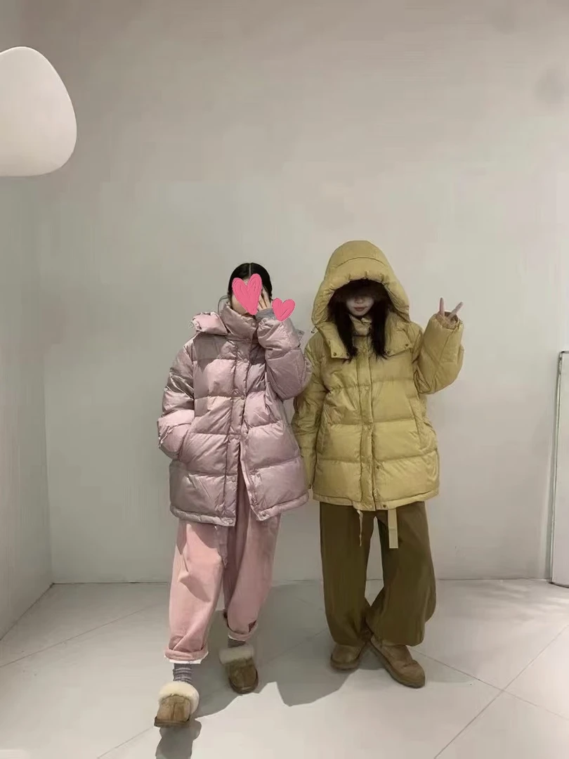 冬季新款多色多巴胺纯色飘带羽绒服中长款宽松休闲