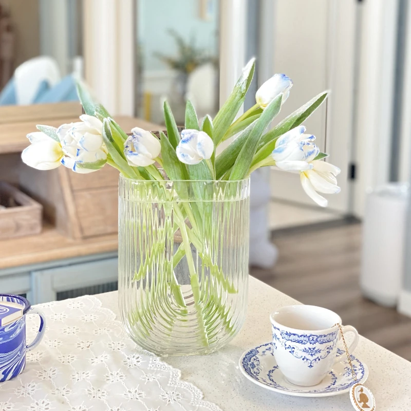欧美轻奢U型花瓶透明条纹玻璃瓶摆件北欧客厅鲜花水培养干花花器