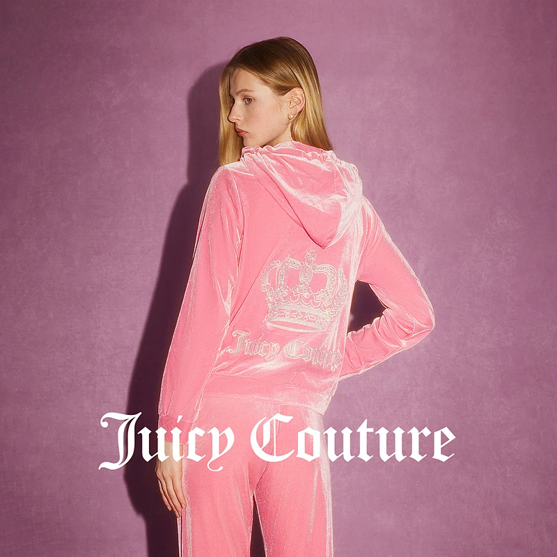 JUICYCOUTURE橘滋芝芝莓莓重工皇冠logo银丝绣花彩钻丝绒女式外套