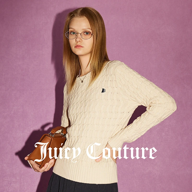JUICYCOUTURE橘滋香草奶油Logo动物刺绣针织圆领女式毛衣