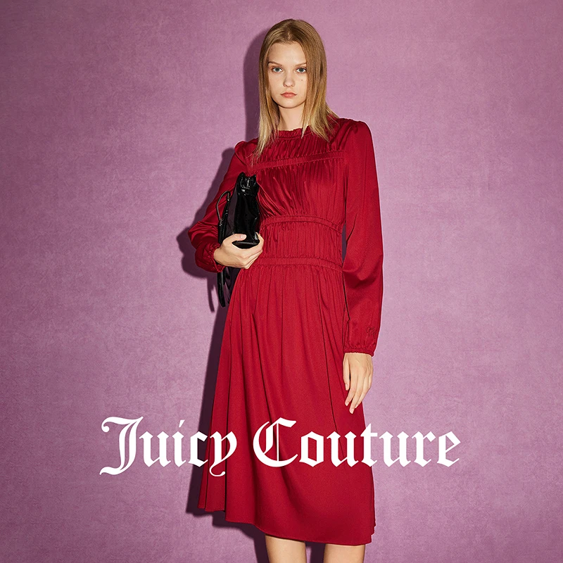 JUICYCOUTURE橘滋优雅舞曲Logo金属牌多层圆领雅丹风复古连衣裙