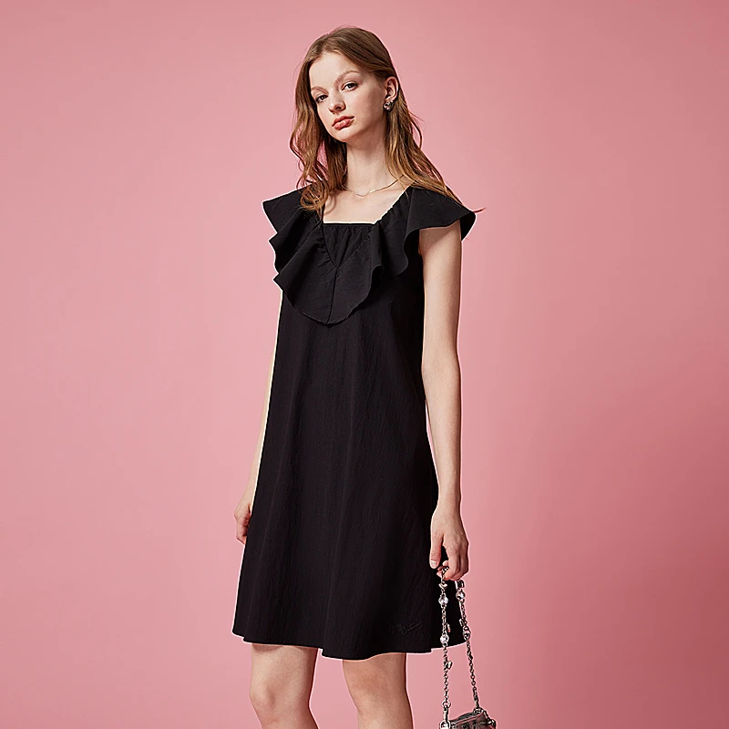 JUICYCOUTURE橘滋晚风吹拂LOGO刺绣荷叶领连衣裙