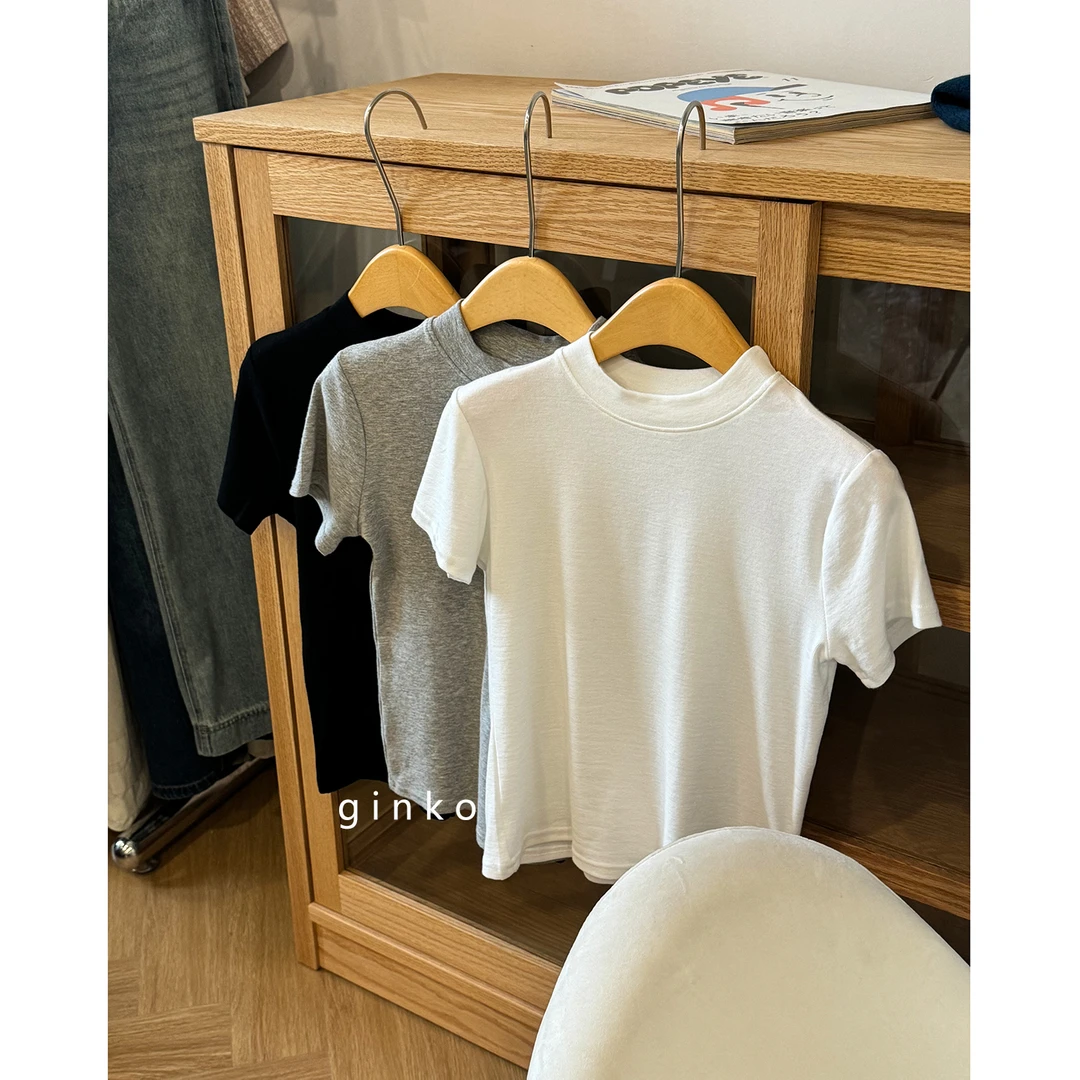 韩系小立领短袖T恤打底衫简约百搭