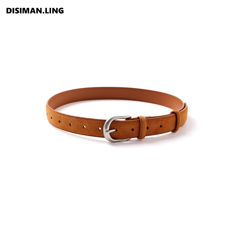 迪丝嫚苓棕色时尚腰带百搭女士复古双面带扣原创优雅小众设计感