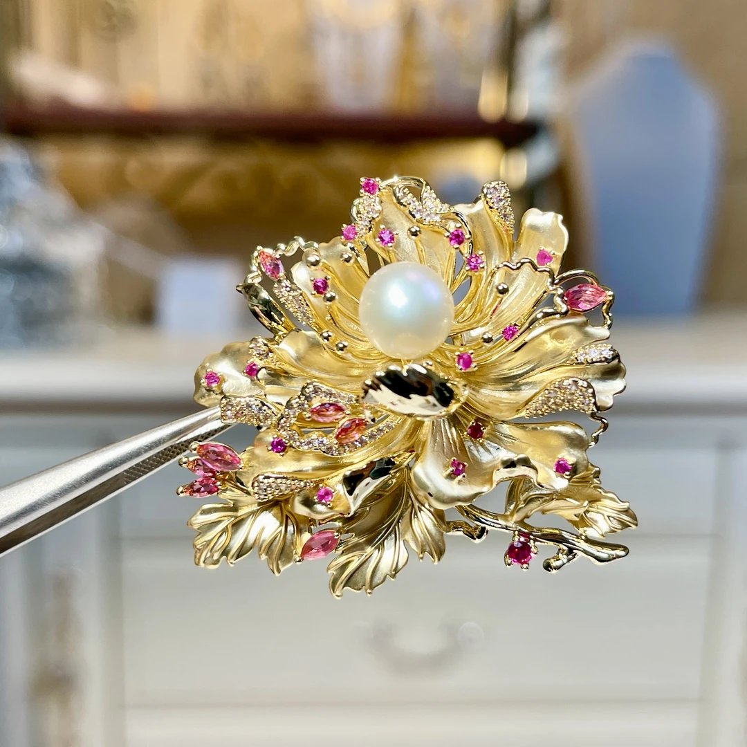 铜合金玻璃胸针 【06023】瑾瑟印巴胸针轻奢百搭复古古风金色优雅