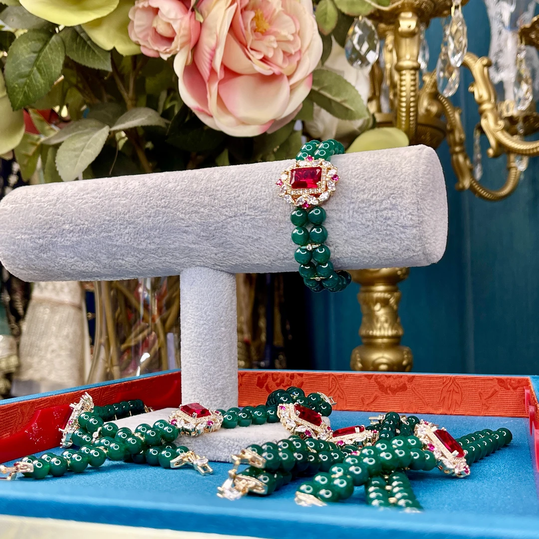 铜合金玻璃手链 02326印度春夏新款印巴手链手工气质绿色红色复古