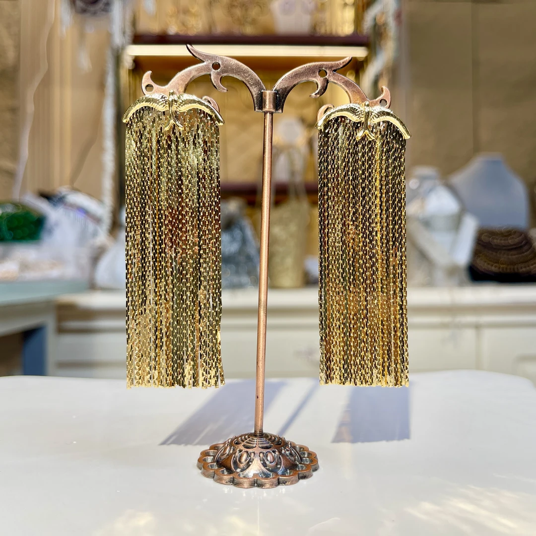 铜合金玻璃耳饰 【01265】瑾瑟印巴耳环气质轻奢复古百搭金色长款