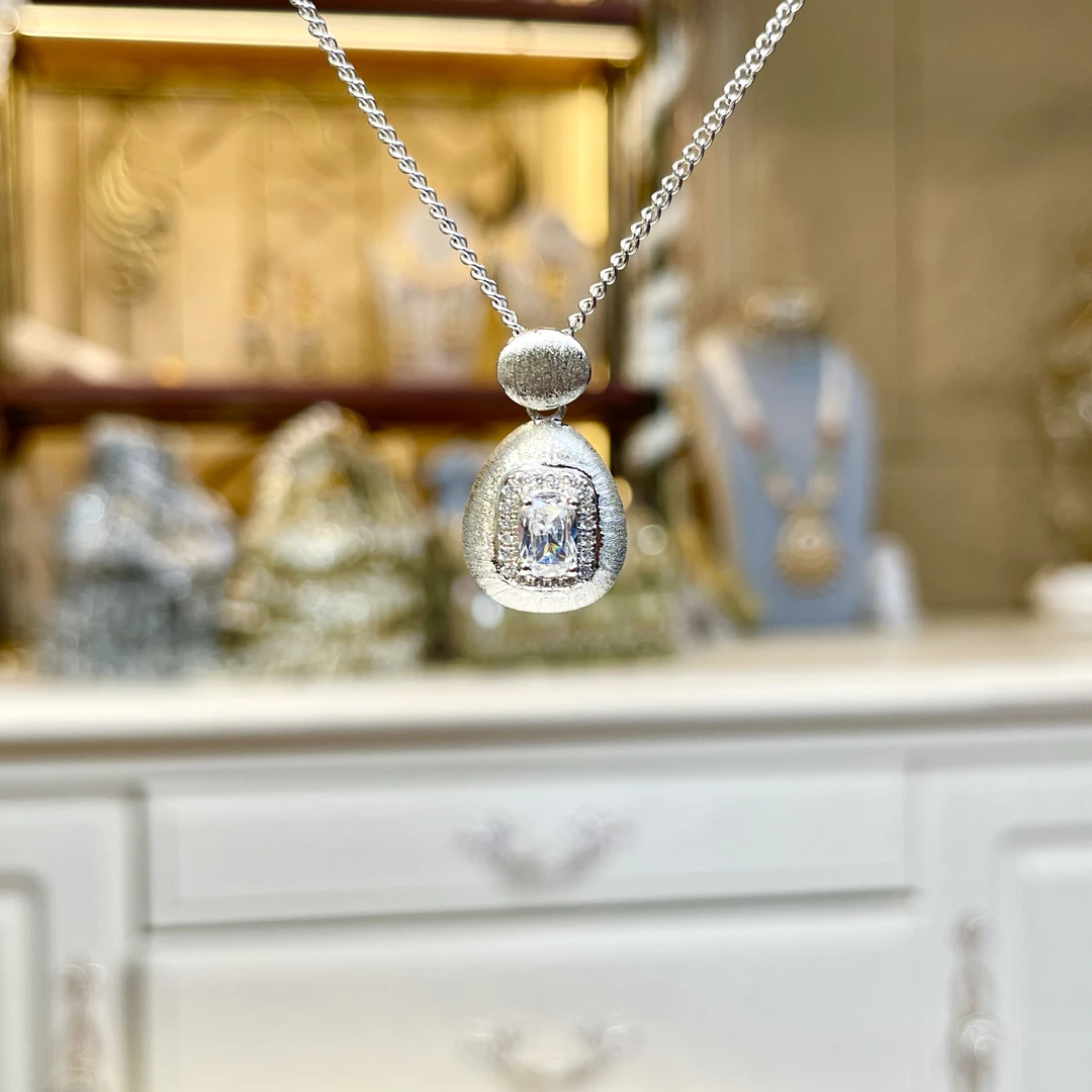 铜合金玻璃项链 【03130】瑾瑟印巴项链简约银色镶嵌精美坠链精致