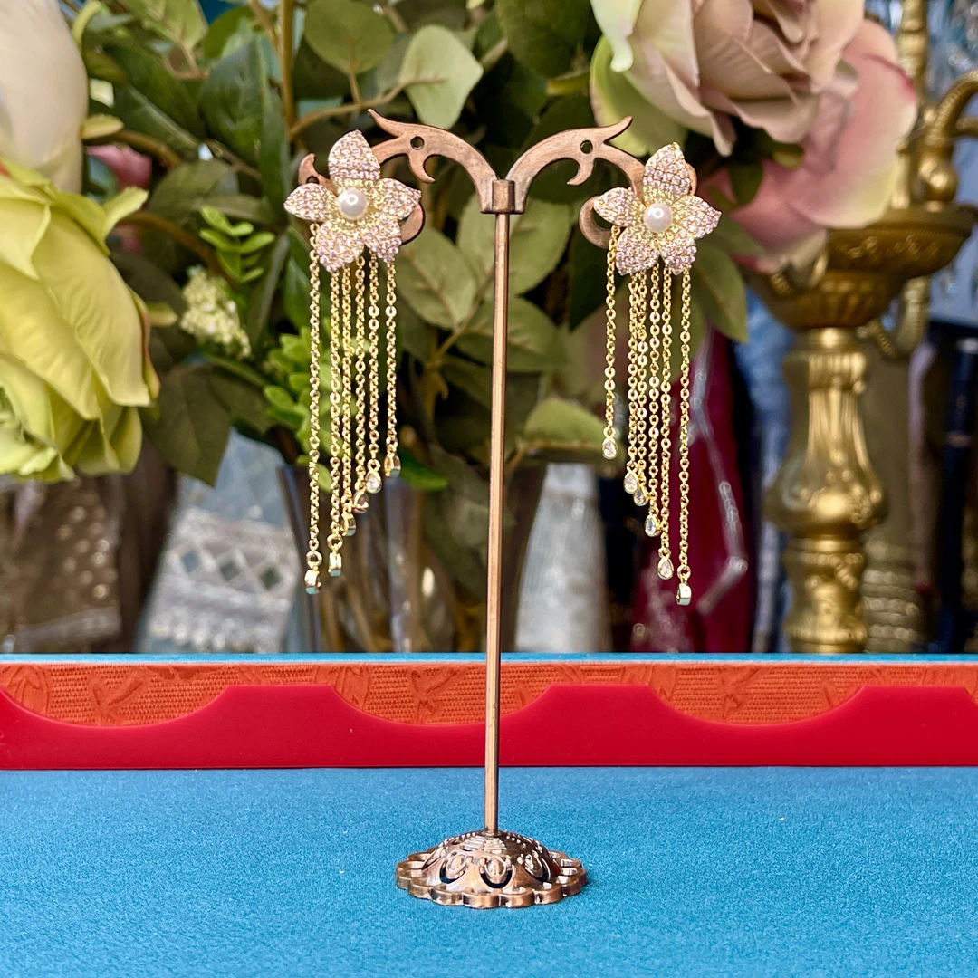 铜合金玻璃耳饰 【01163】瑾瑟时尚耳环气质轻奢复古金色长款精致