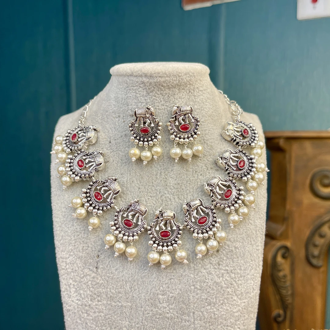 铜合金玻璃项链 04175印度春夏项链套装古风金色民族风百搭23008