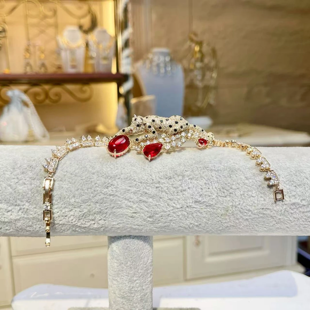 铜合金玻璃手链 【02436】瑾瑟时尚手链气质轻奢百搭复古镶嵌红色