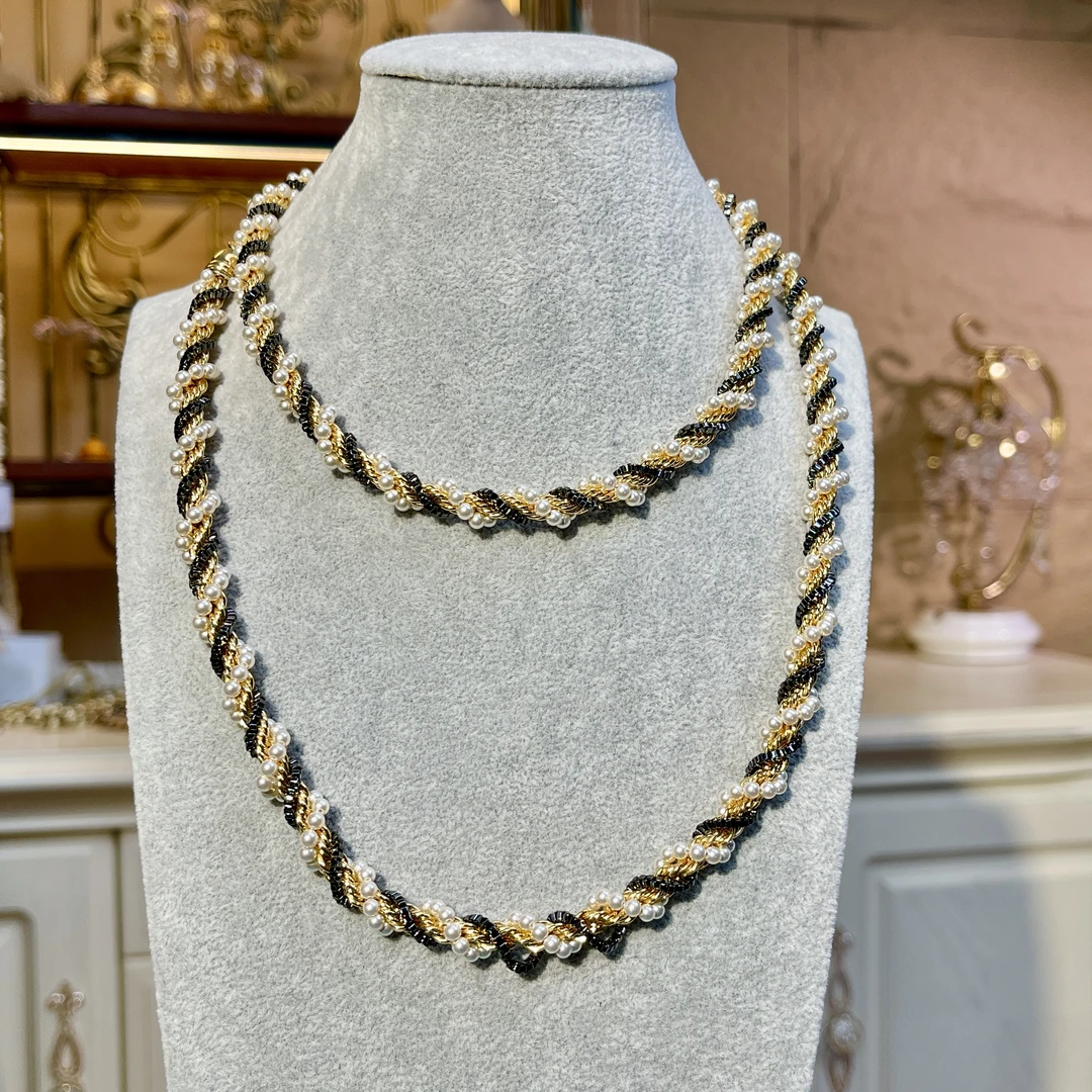 铜合金玻璃项链 【03086】瑾瑟印巴项链手工气质百搭黑色编织复古