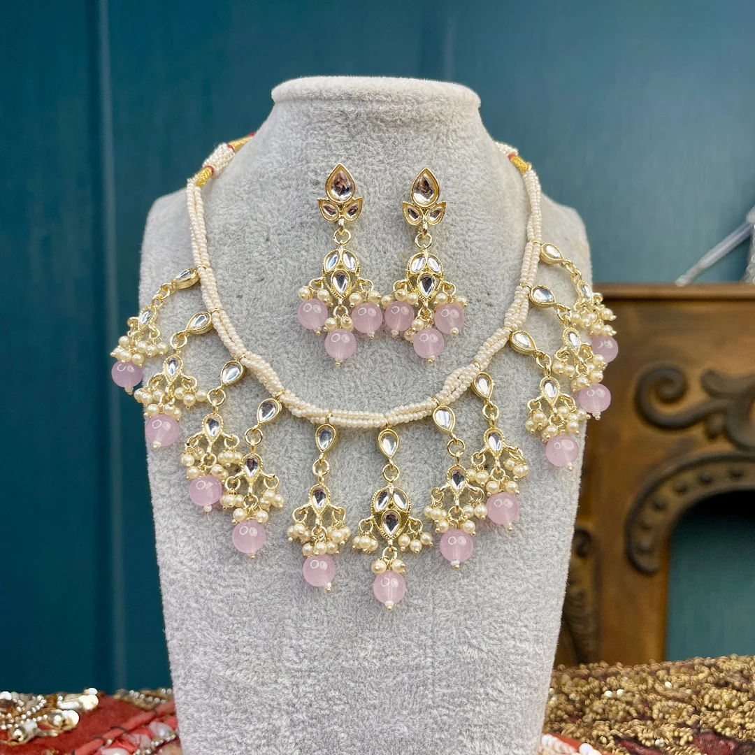 铜合金玻璃项链 04005印度春夏项链套装古风金色民族风百搭25003