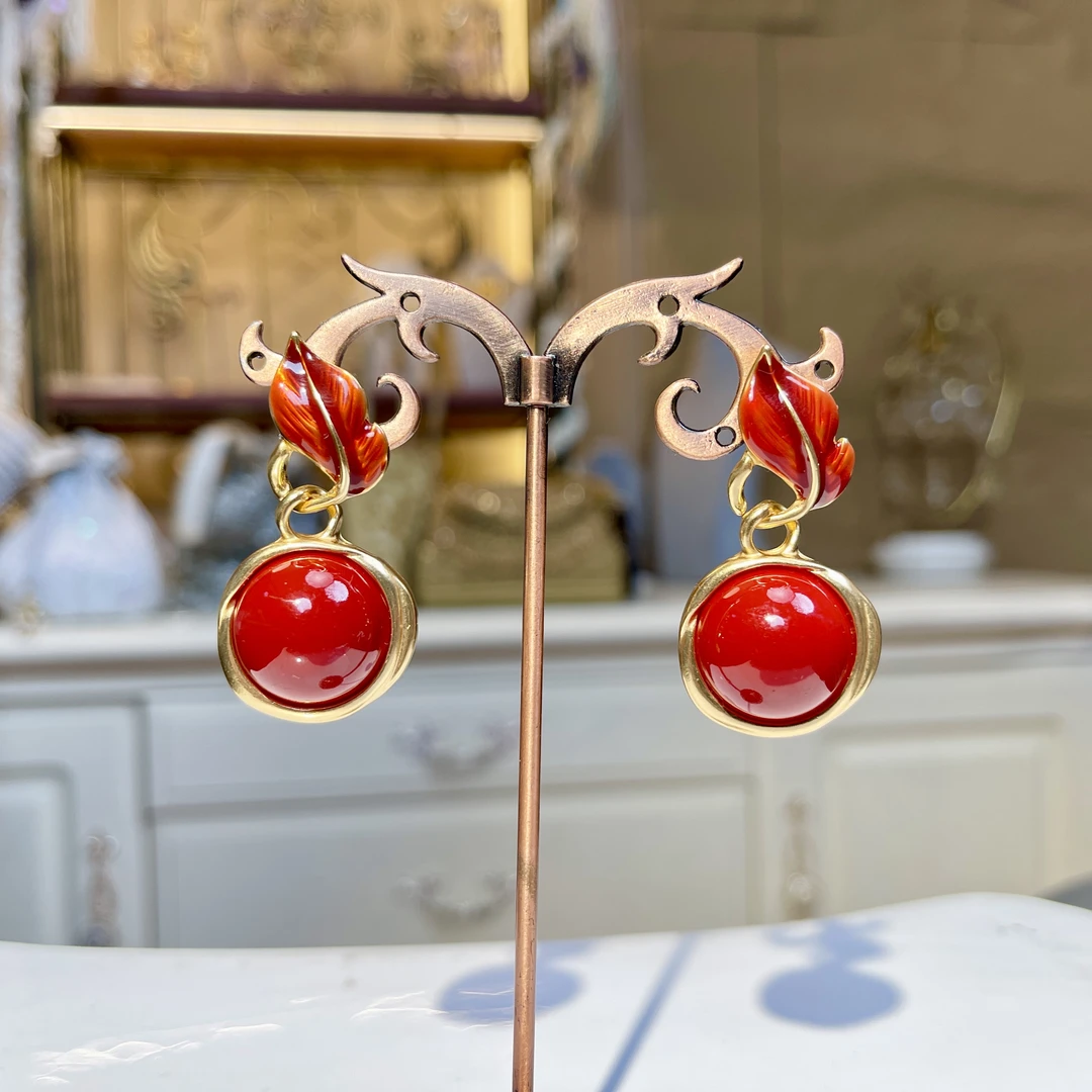 铜合金玻璃耳饰 【01271】瑾瑟印巴耳环气质百搭复古红色镶嵌精致