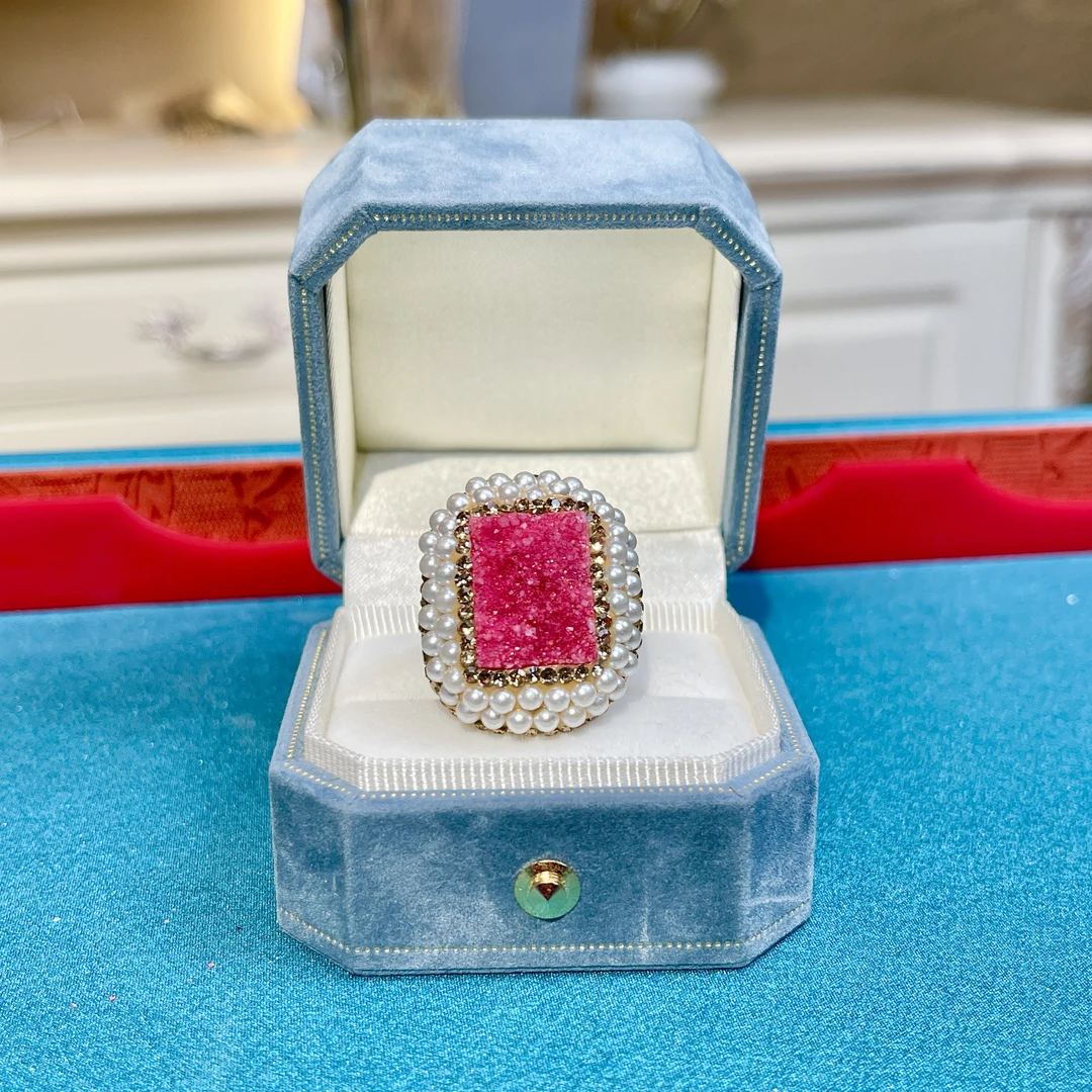 铜合金玻璃戒指 【02430】瑾瑟印巴气质轻奢镶嵌经典红色精致紫色