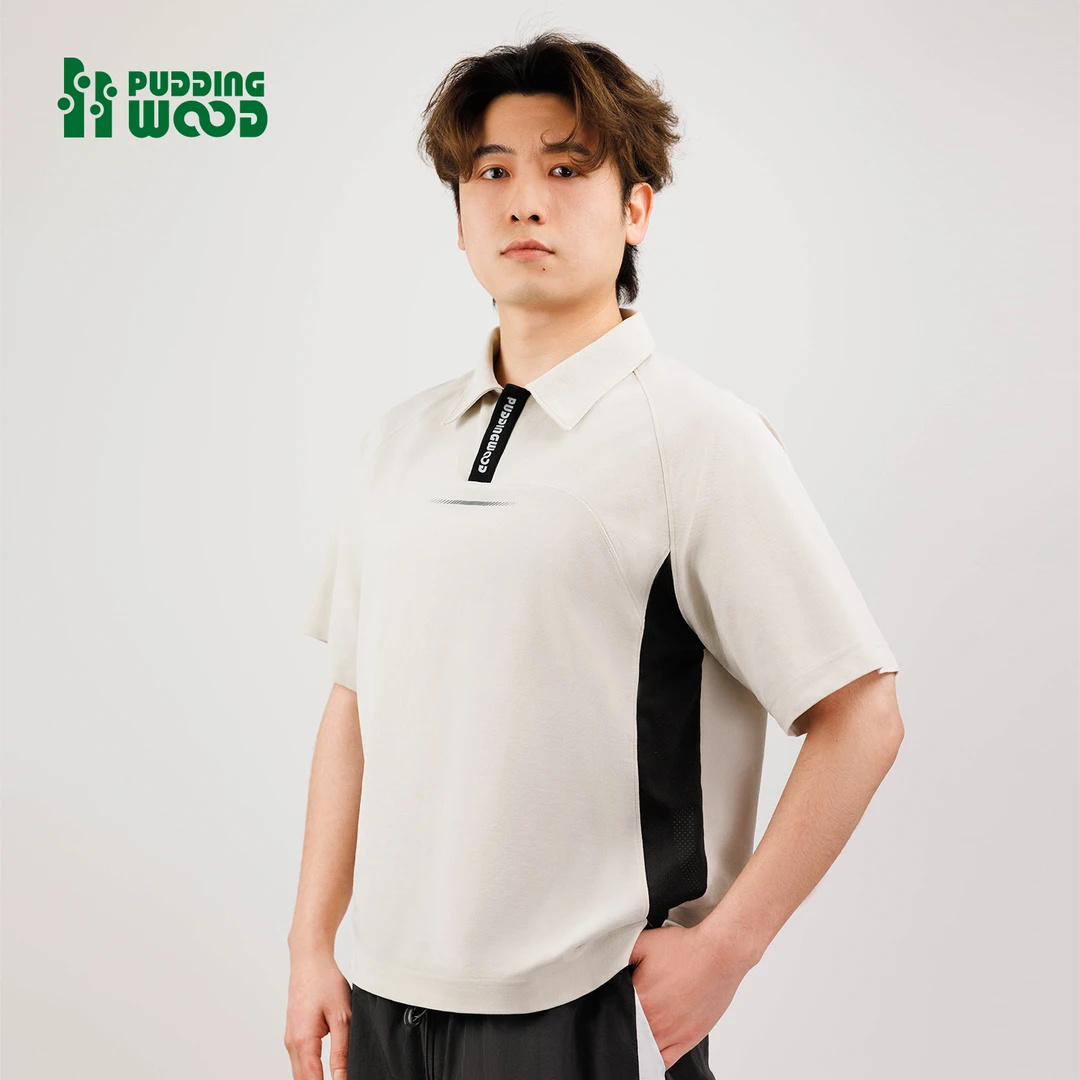 夏季户外休闲短袖印花拼接男士抗菌立领透气舒适情侣款时尚POLO衫