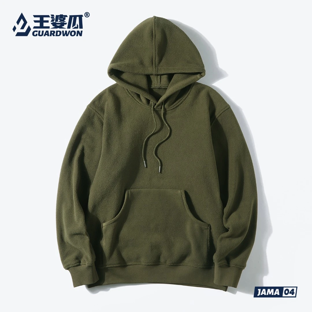 王婆瓜摇粒绒连帽卫衣纯色加厚保暖男春秋冬款情侣装休闲套头衫潮