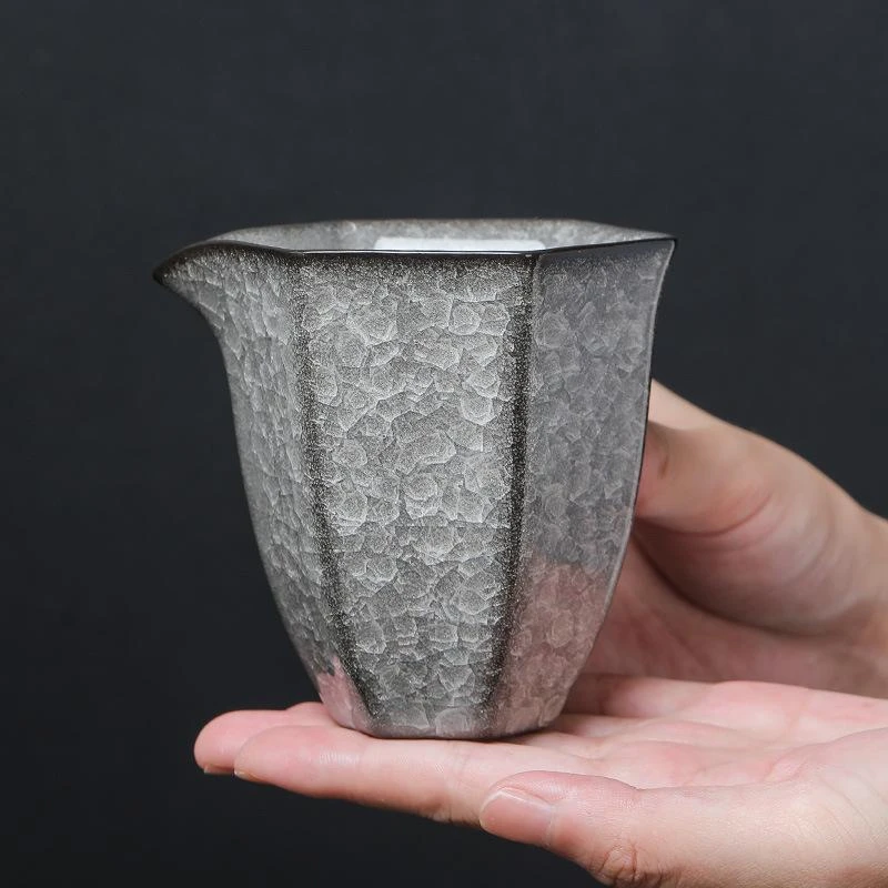 黑冰冰裂釉遇水化冰六角公道杯单个茶海分茶器陶瓷功夫茶具配件
