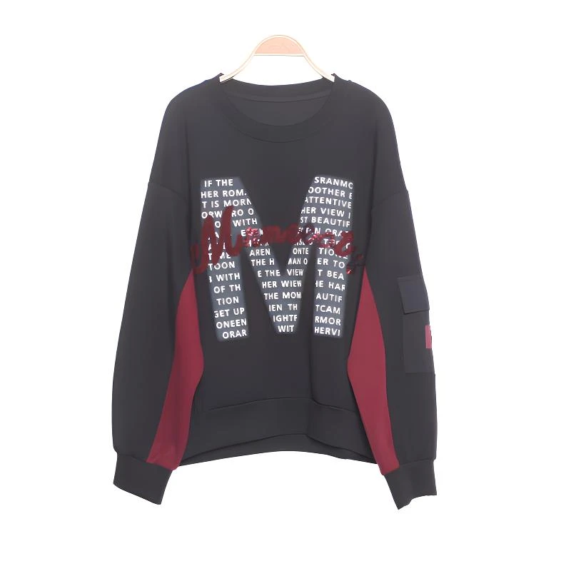 时尚卫衣圆领长袖潮流字母印花大码休闲宽松减龄拼接2024新款爆款