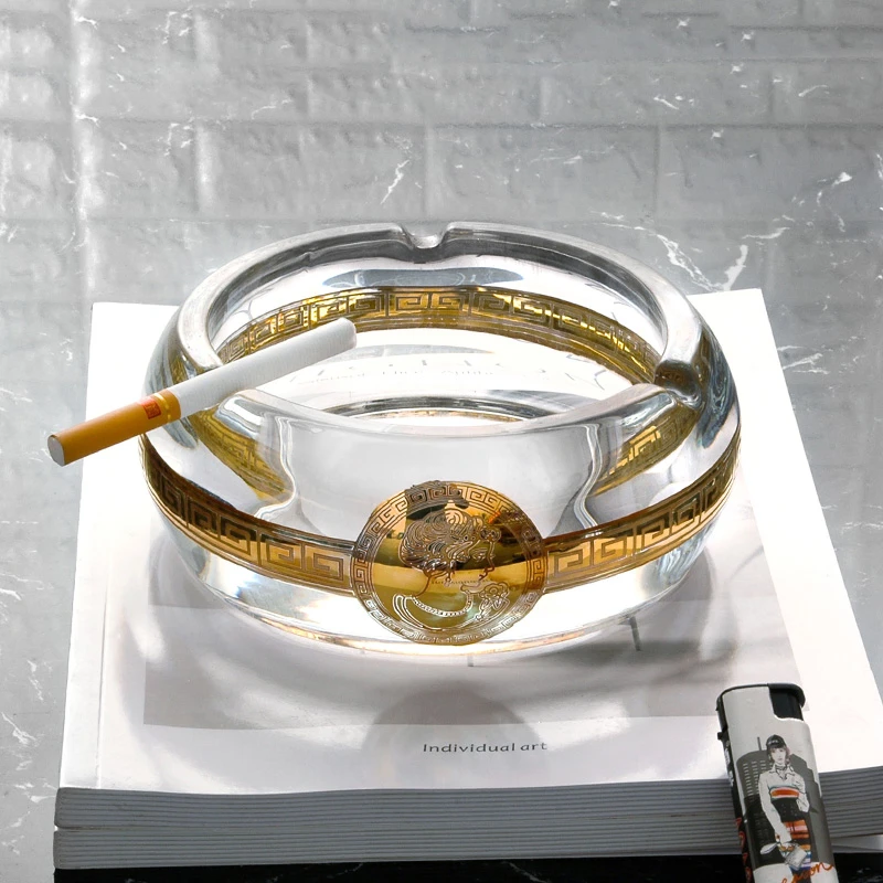 圆形玻璃烟灰缸创意轻奢高级感客厅办公室家用酒店商用烟缸大气