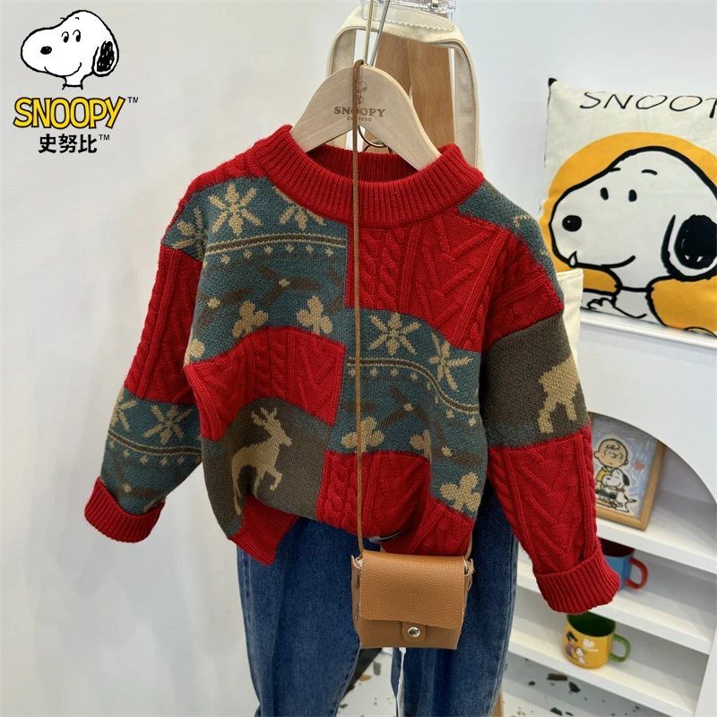Snoopy/史努比1红色儿童毛衣男女童针织衫时髦秋冬宝宝毛线衣洋气