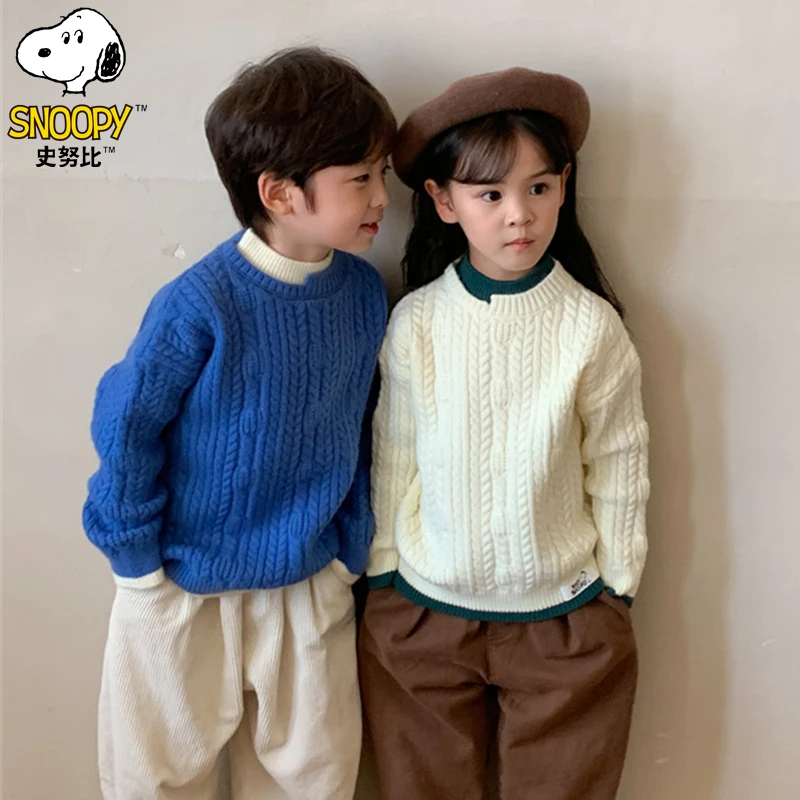 Snoopy/史努比男女童毛衣儿童女孩加厚宝宝套头假两件秋冬针织衫
