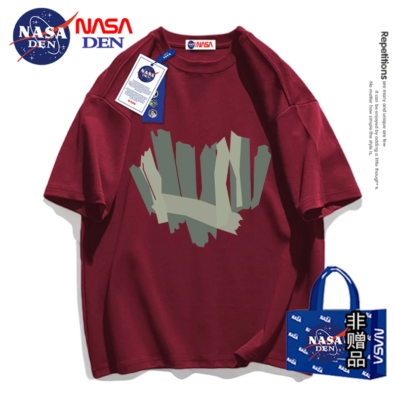 NASA联名品质男装ins夏季纯棉T恤男青春潮流五分袖百搭印花情侣款