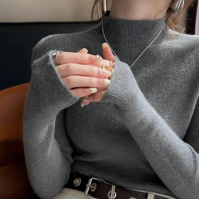 针织打底衫女内搭2025秋冬新款高级感洋气毛衣半高领显瘦长袖上衣