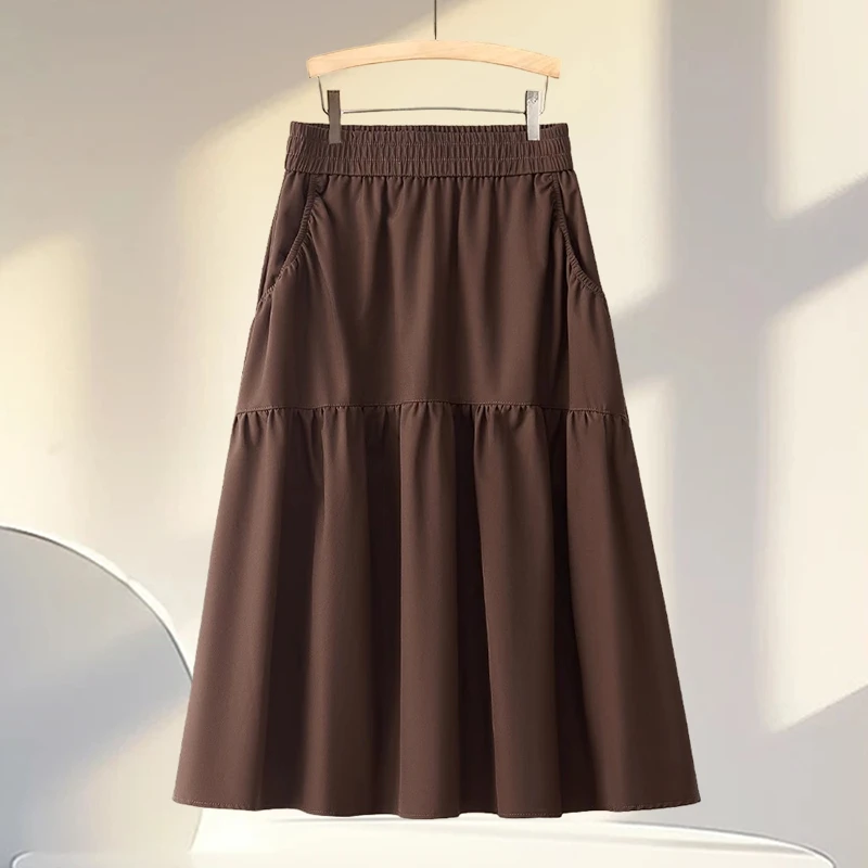 中长款高腰A字裙女口袋半身裙夏季2025新款时尚高级显瘦裙子