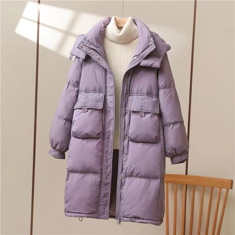 韩系白鸭绒收腰羽绒服女冬季新款中长款加厚小众设计感外套