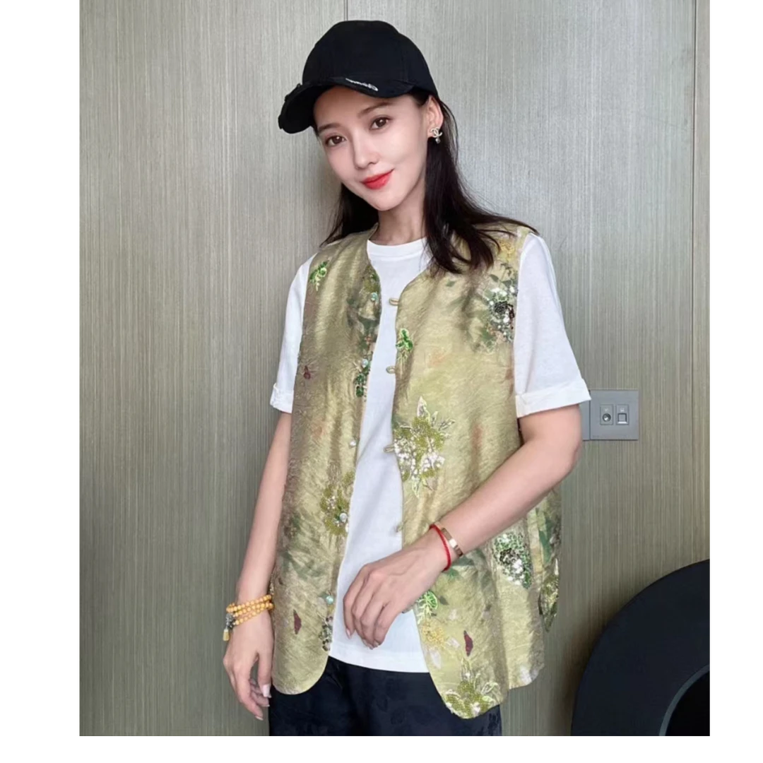 【小妤儿】新中式国风重磅高端桑蚕丝真丝无袖重工马夹外套