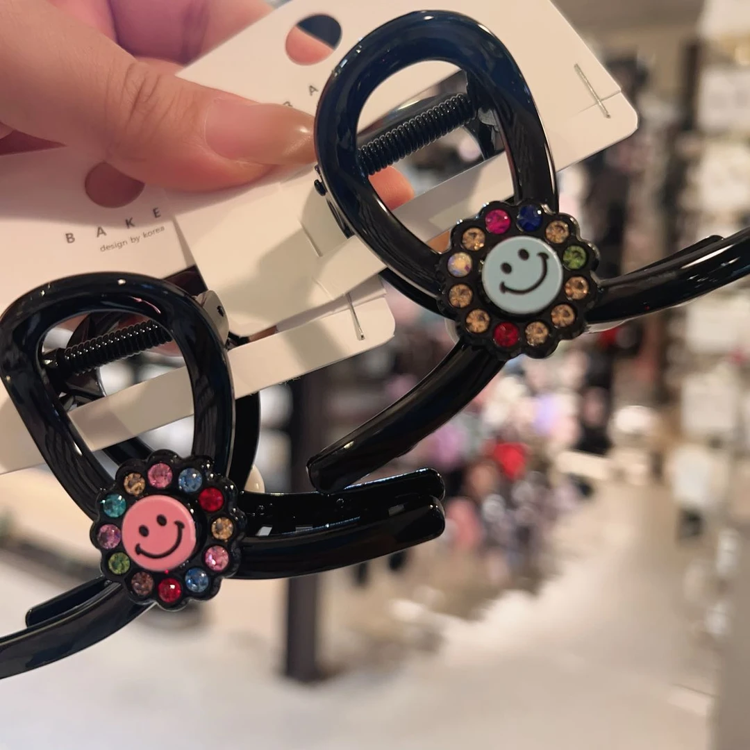 韩国东大门休闲百搭彩色小钻笑脸珠珠AB面大容量抓夹L071402