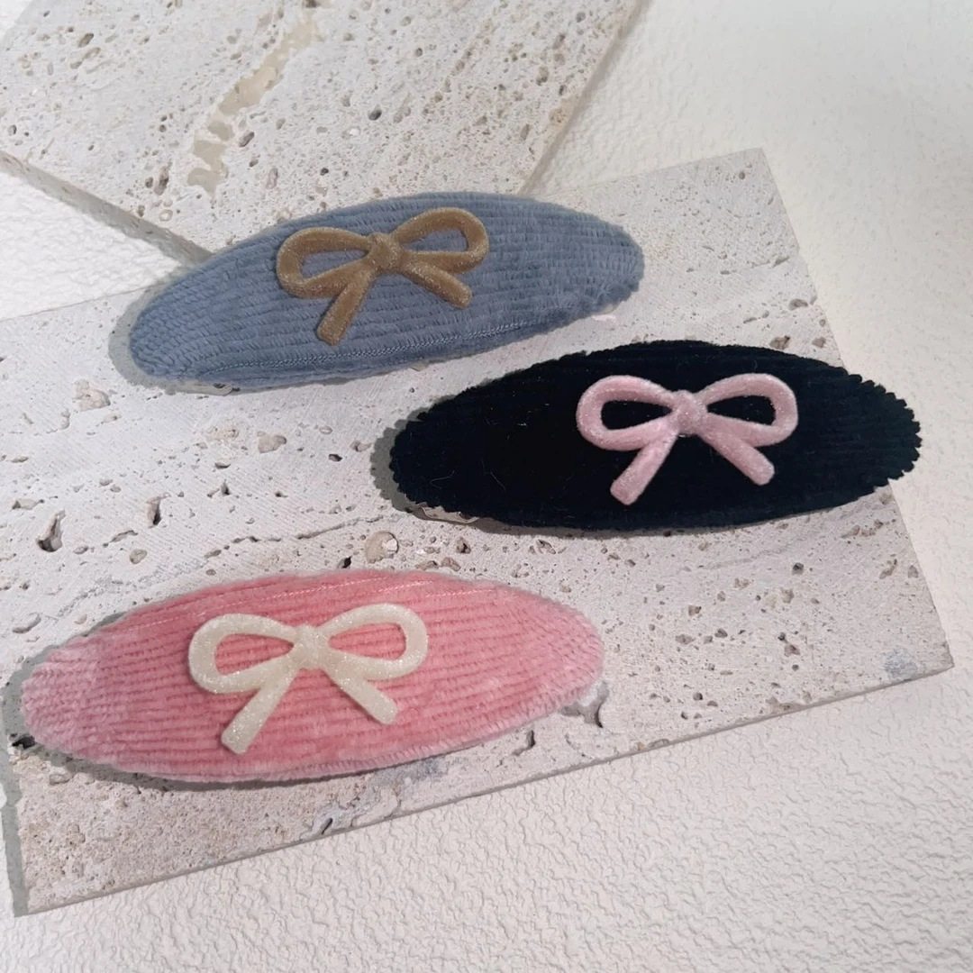 MY SISTERS韩饰复古甜美风条绒撞色蝴蝶结一字弹簧夹L110402