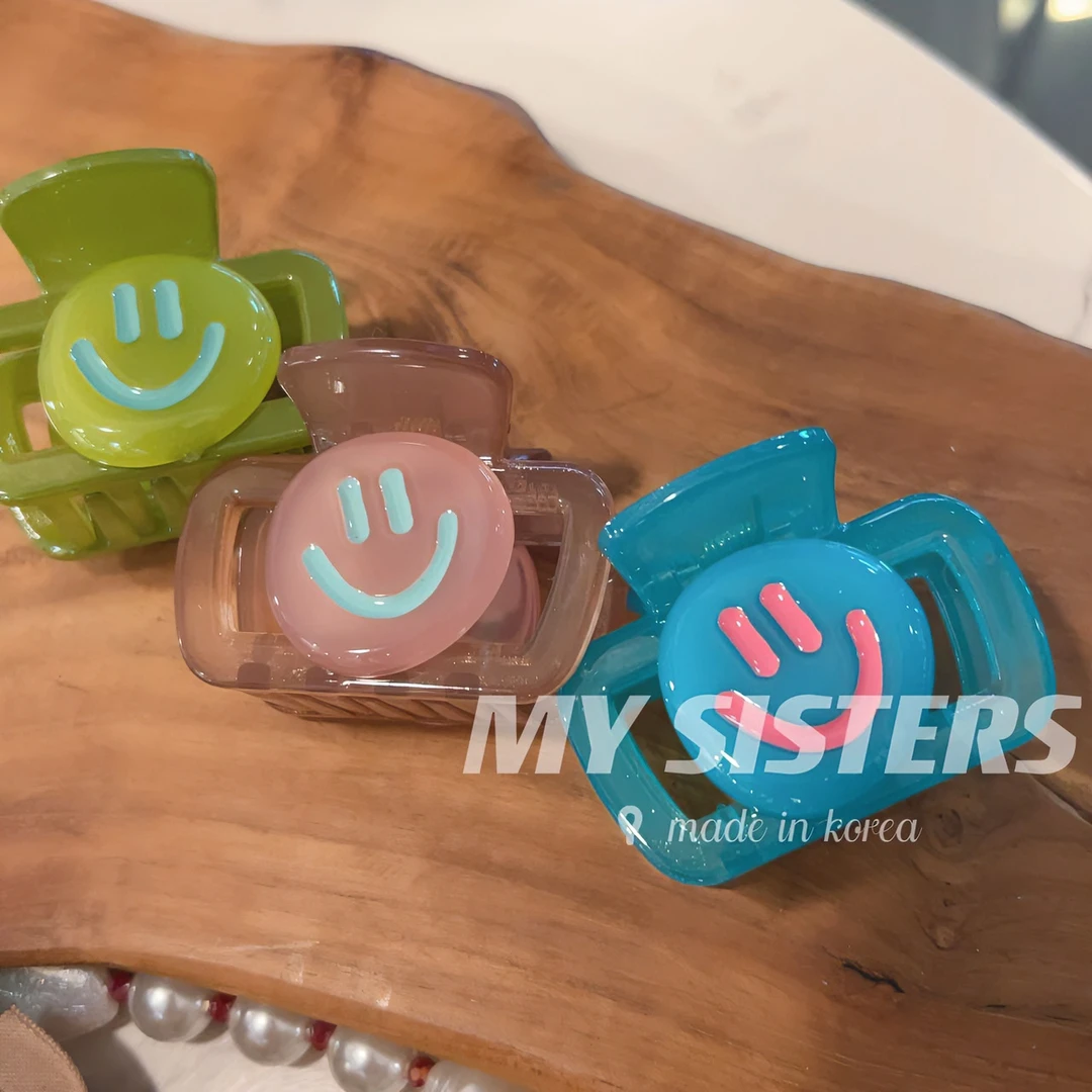 韩国东大门糖果色笑脸方形半头抓夹T062508