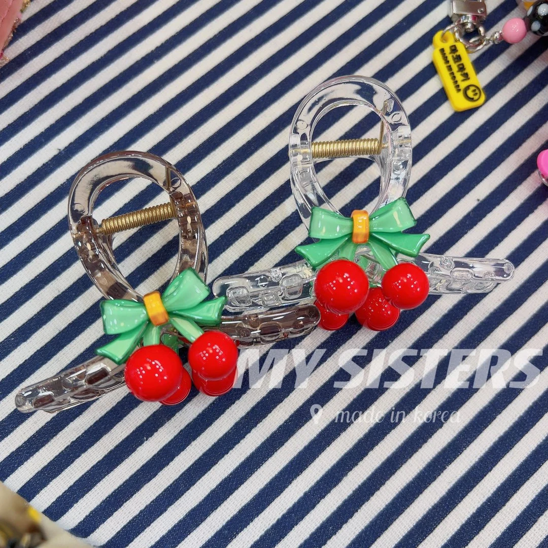 韩国东大门休闲百搭可爱樱桃冰透胖抓夹T051601