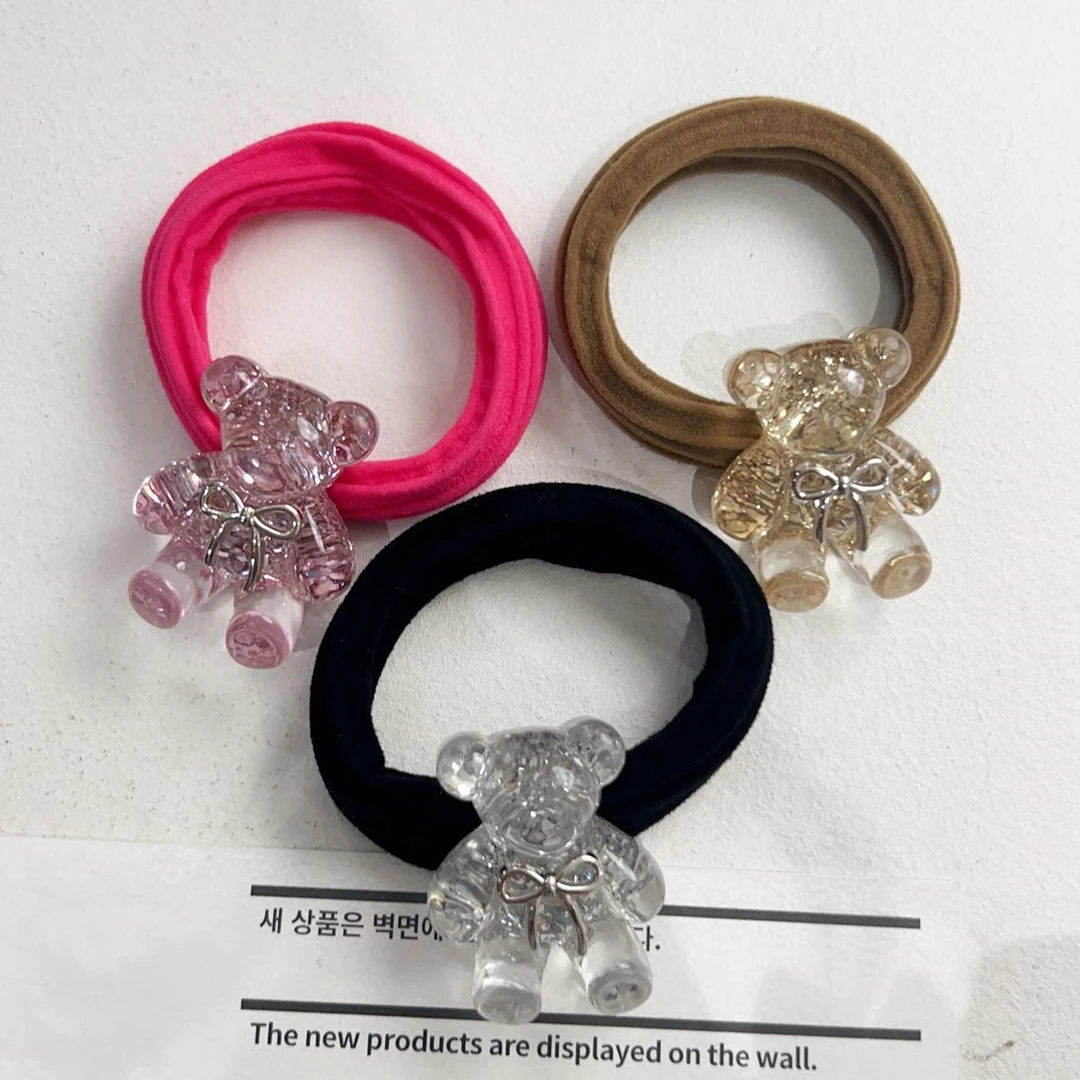 韩国东大门可爱百搭细闪小熊高弹毛巾棉发圈L100706