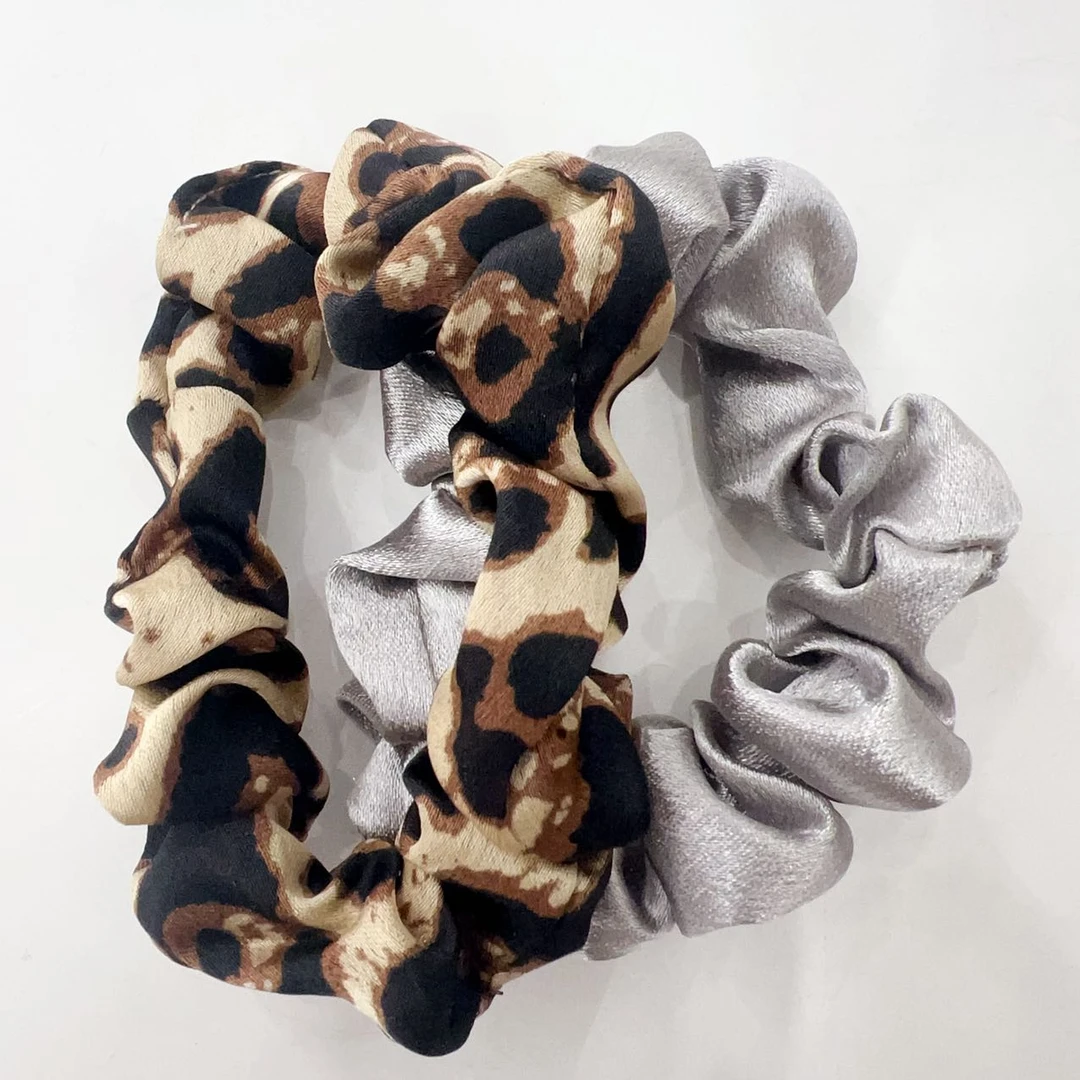 韩国东大门时尚百搭缎面纯色豹纹高弹发圈L101403