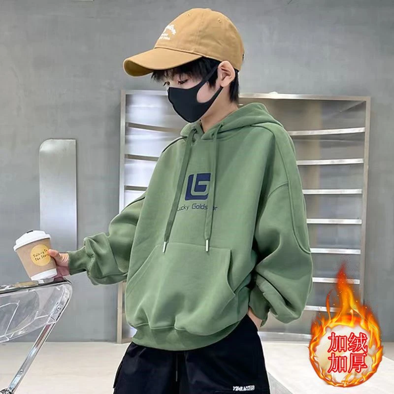 男童加绒加厚卫衣2023新款秋冬装中大童炸街男孩帅气儿童冬装