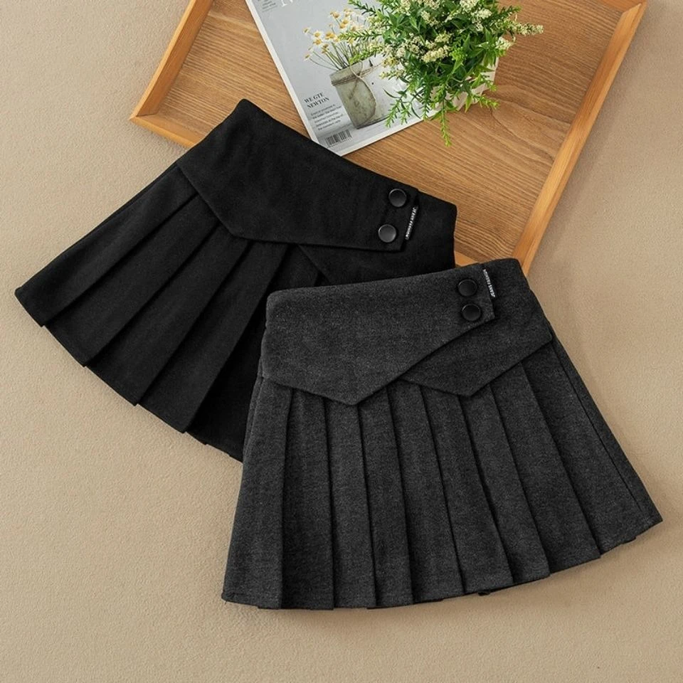 女童秋冬裙学院风半身裙2023新款洋气时髦下身裙儿童毛呢百褶短裙