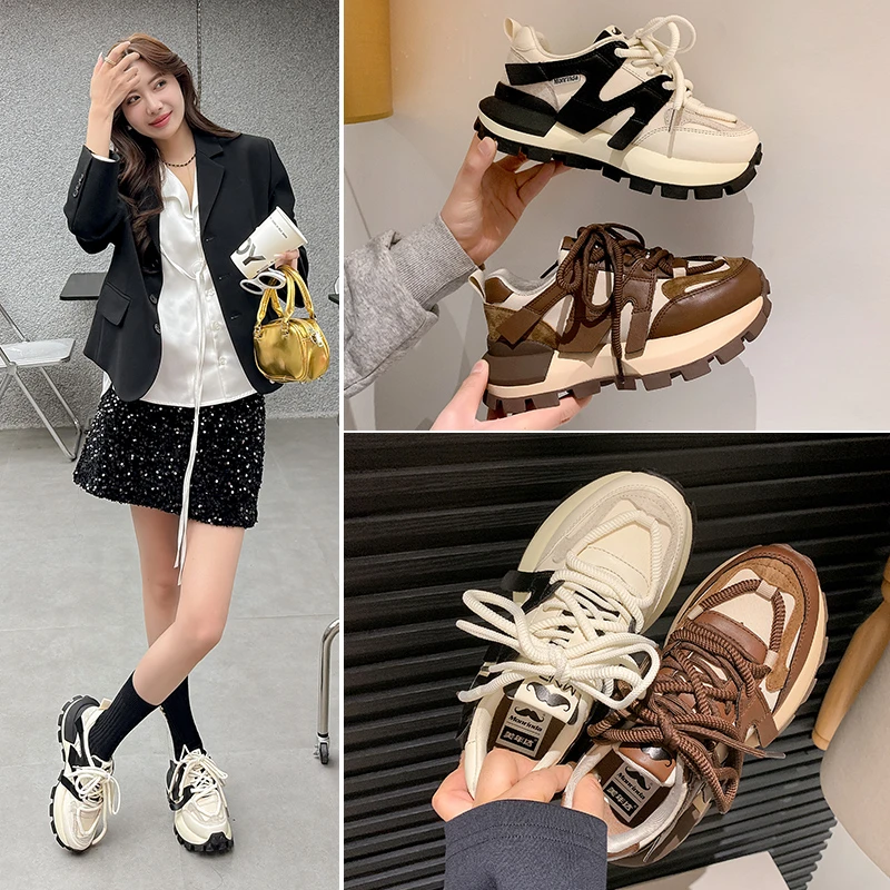 2024秋冬季新款ins复古增高时尚休闲厚底老爹鞋C