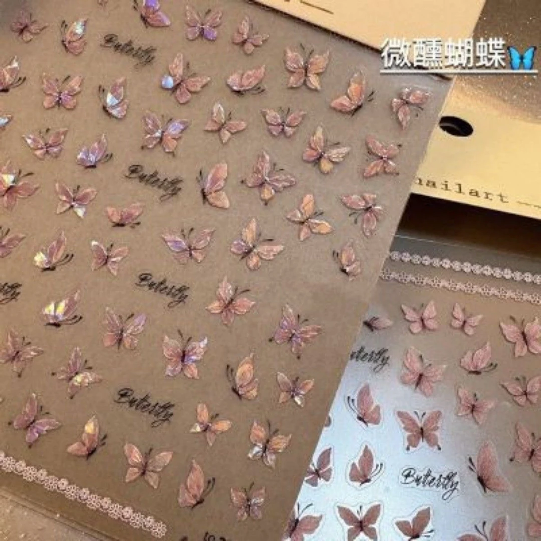 香芋紫蝴蝶美甲贴纸新款贝壳光高级立体灵动浮雕指甲贴花饰品